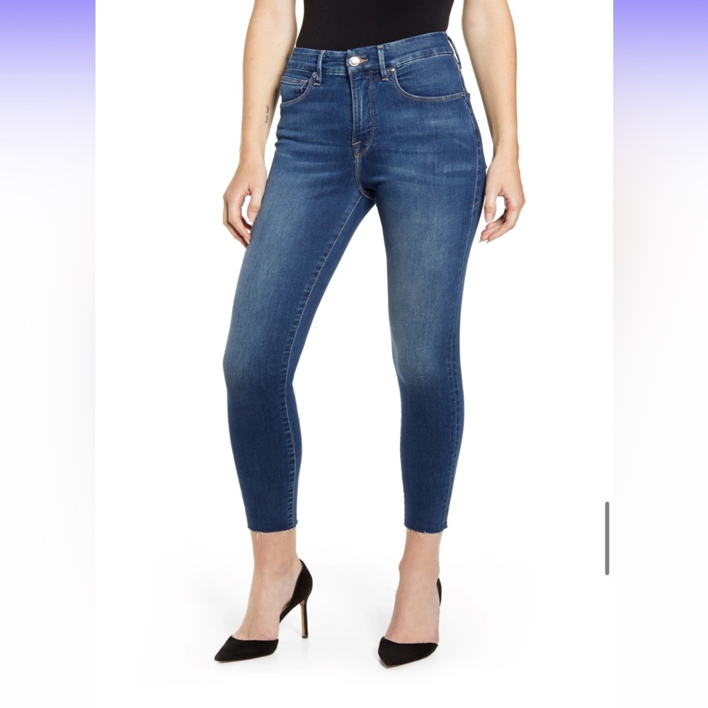 Good American Good Waist High Waist Raw Hem Ankle Skinny Jeans